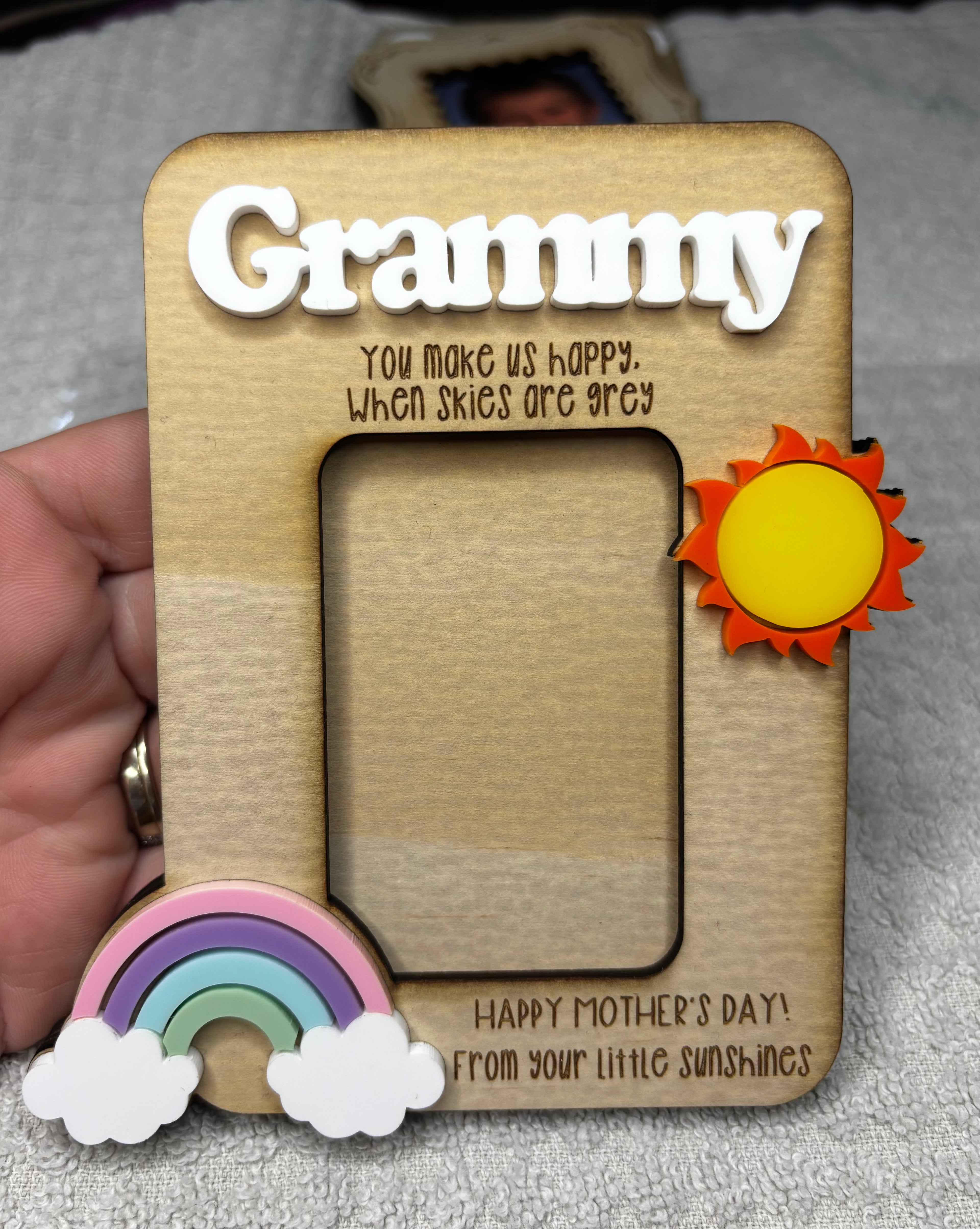 Mother’s Day refrigerator magnet with Grandma photo frame, rainbow and sun accents