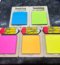 Teacher note holders with kraft cards and colorful sticky notes, reading “Teaching is a work of heart”