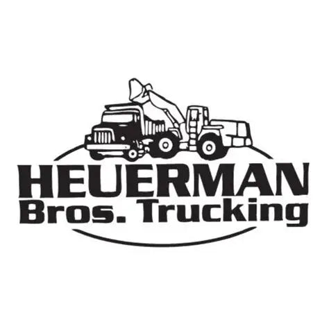 Logo of Heuerman Bros. Trucking with a dump truck illustration on a white background