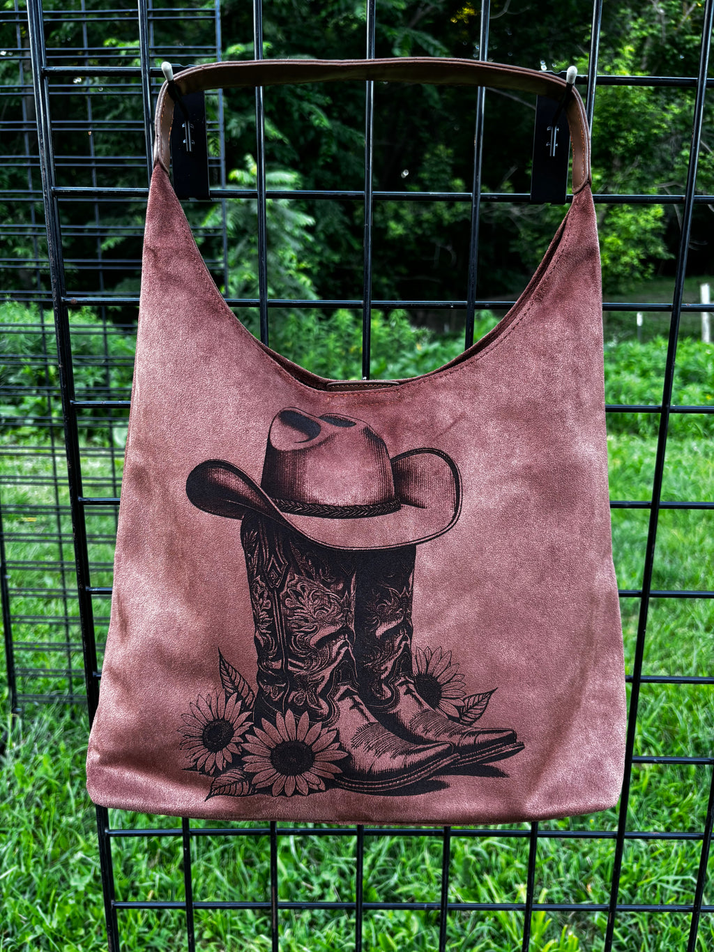 Engraved Faux Suede Hobo Bag