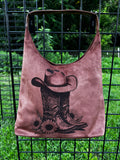 Engraved Faux Suede Hobo Bag