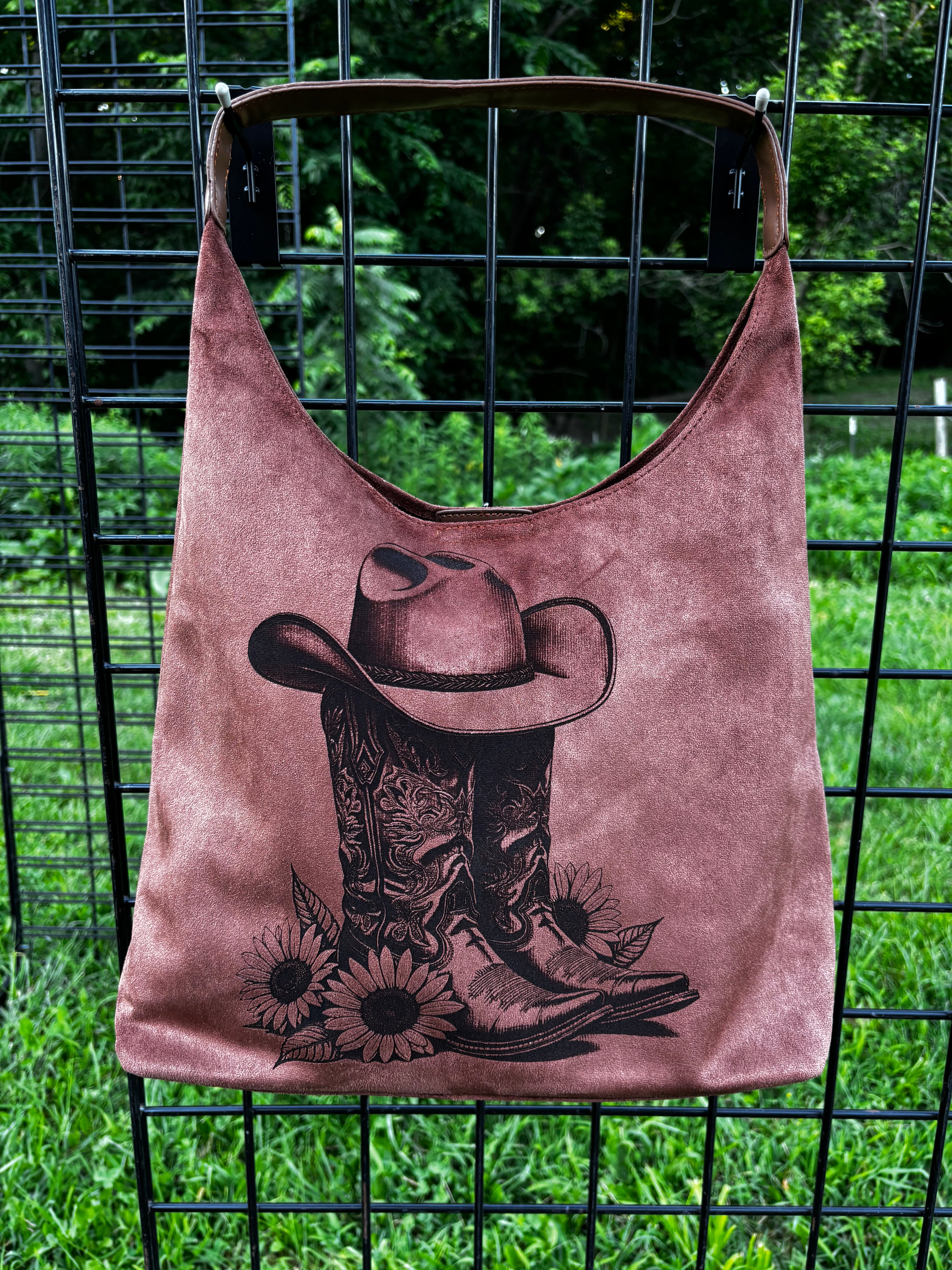 Engraved Faux Suede Hobo Bag