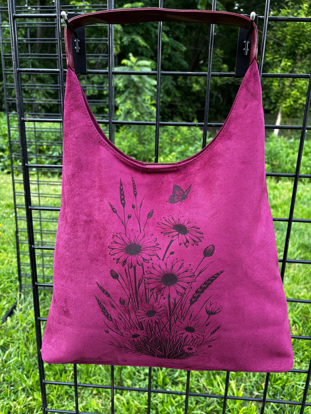 Engraved Faux Suede Hobo Bag