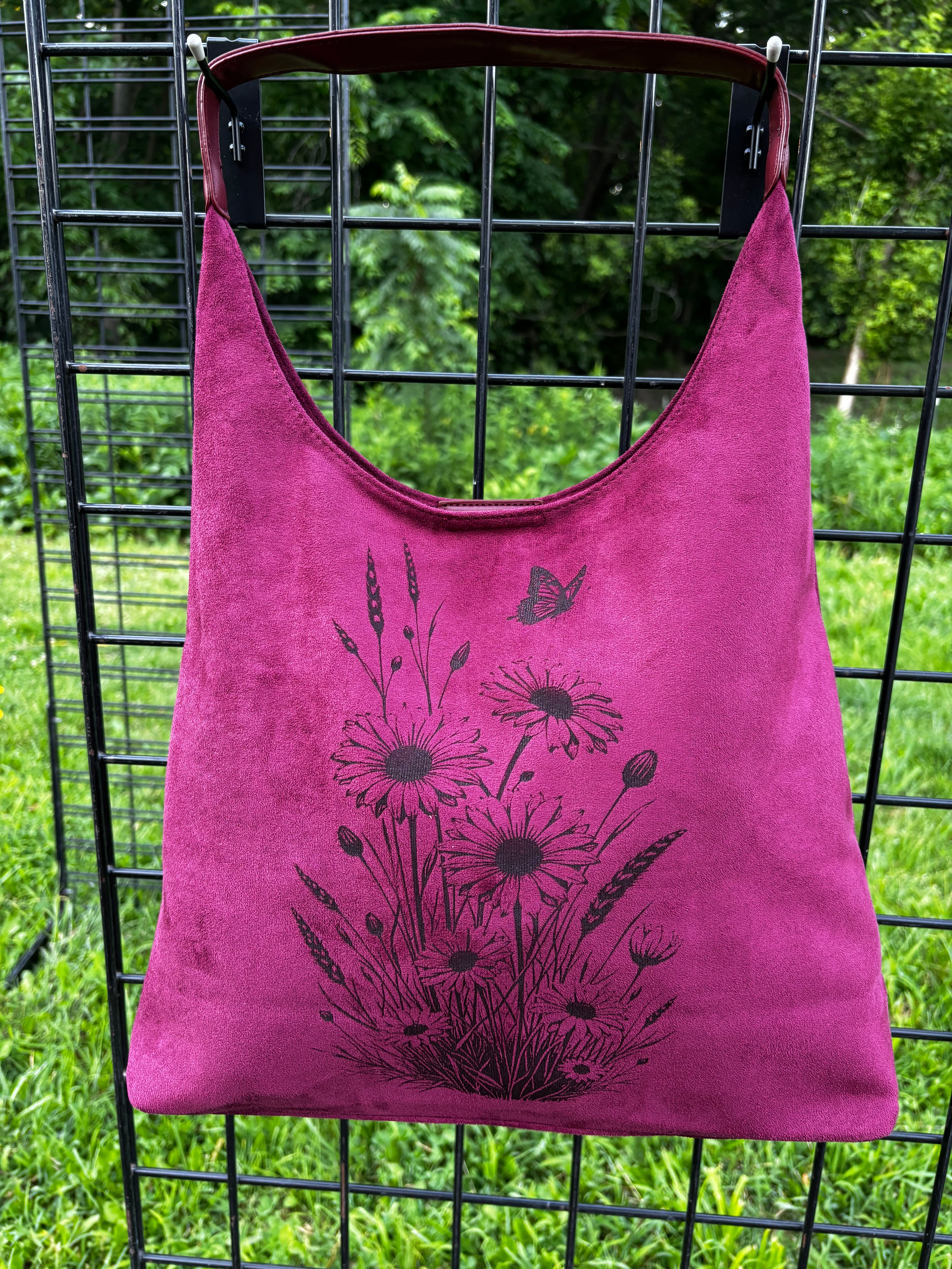 Engraved Faux Suede Hobo Bag