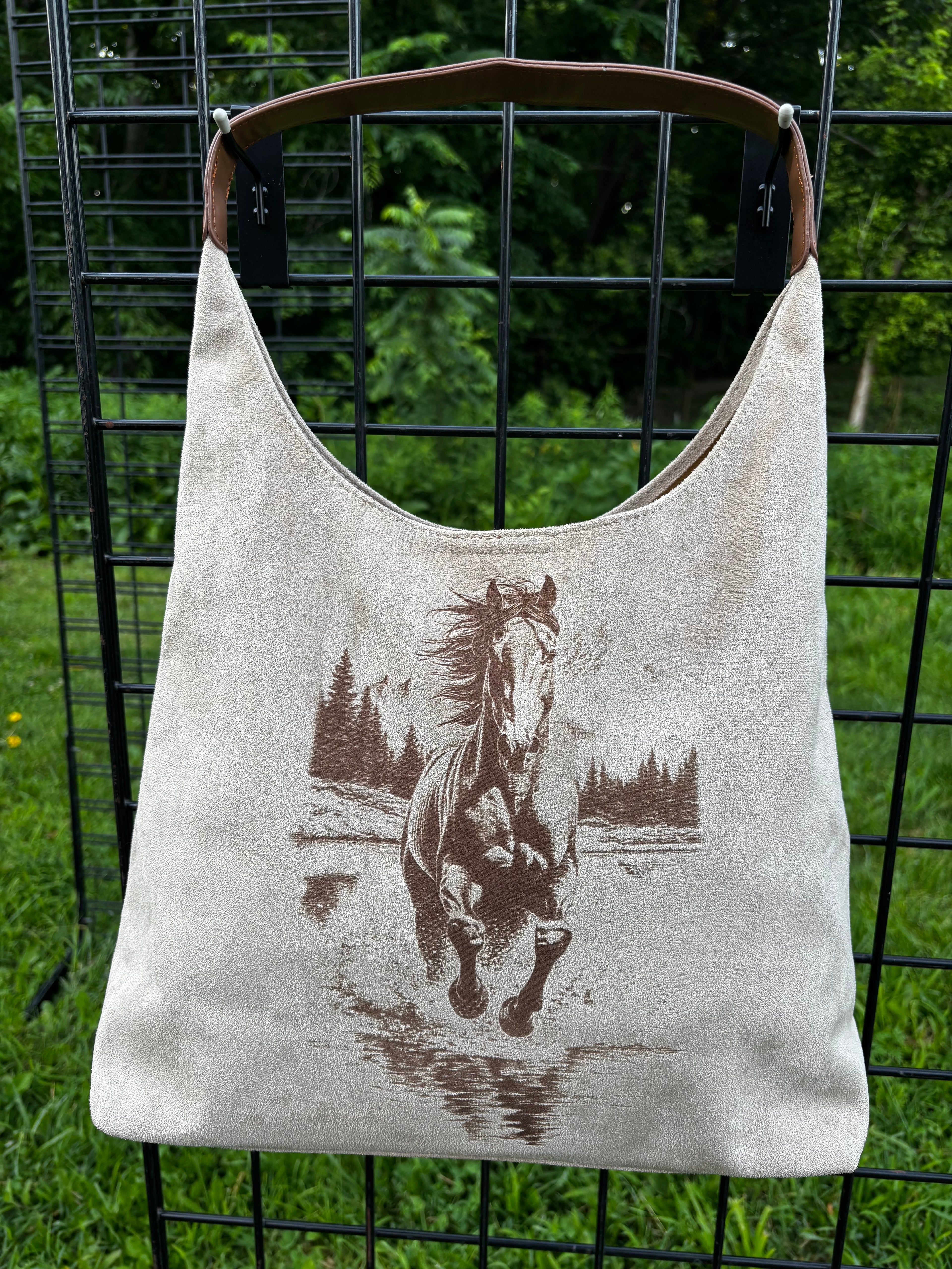 Engraved Faux Suede Hobo Bag