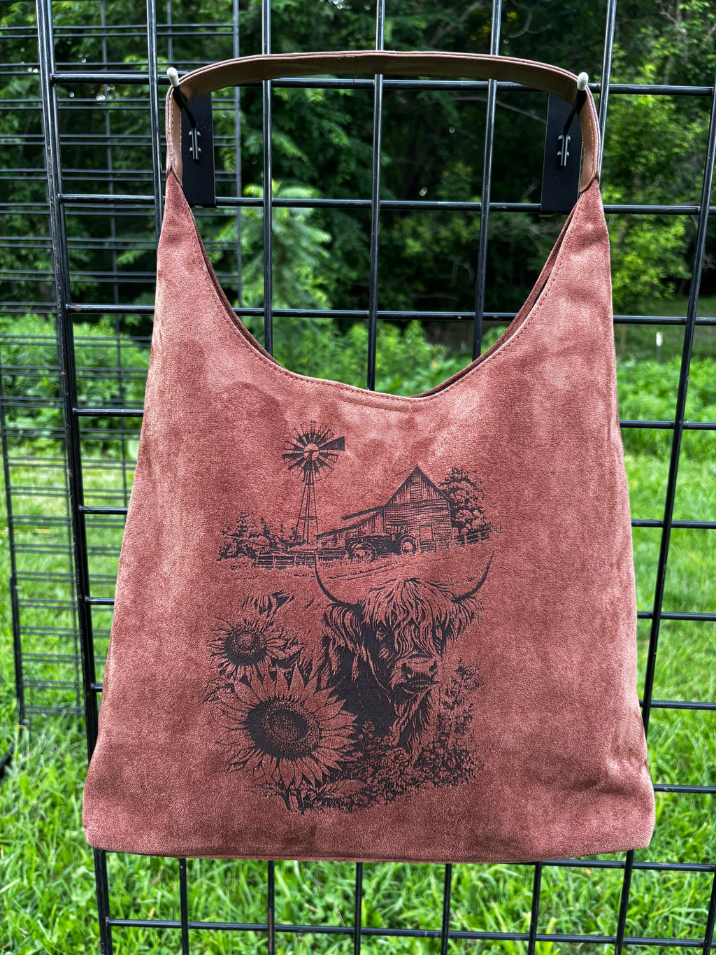 Engraved Faux Suede Hobo Bag