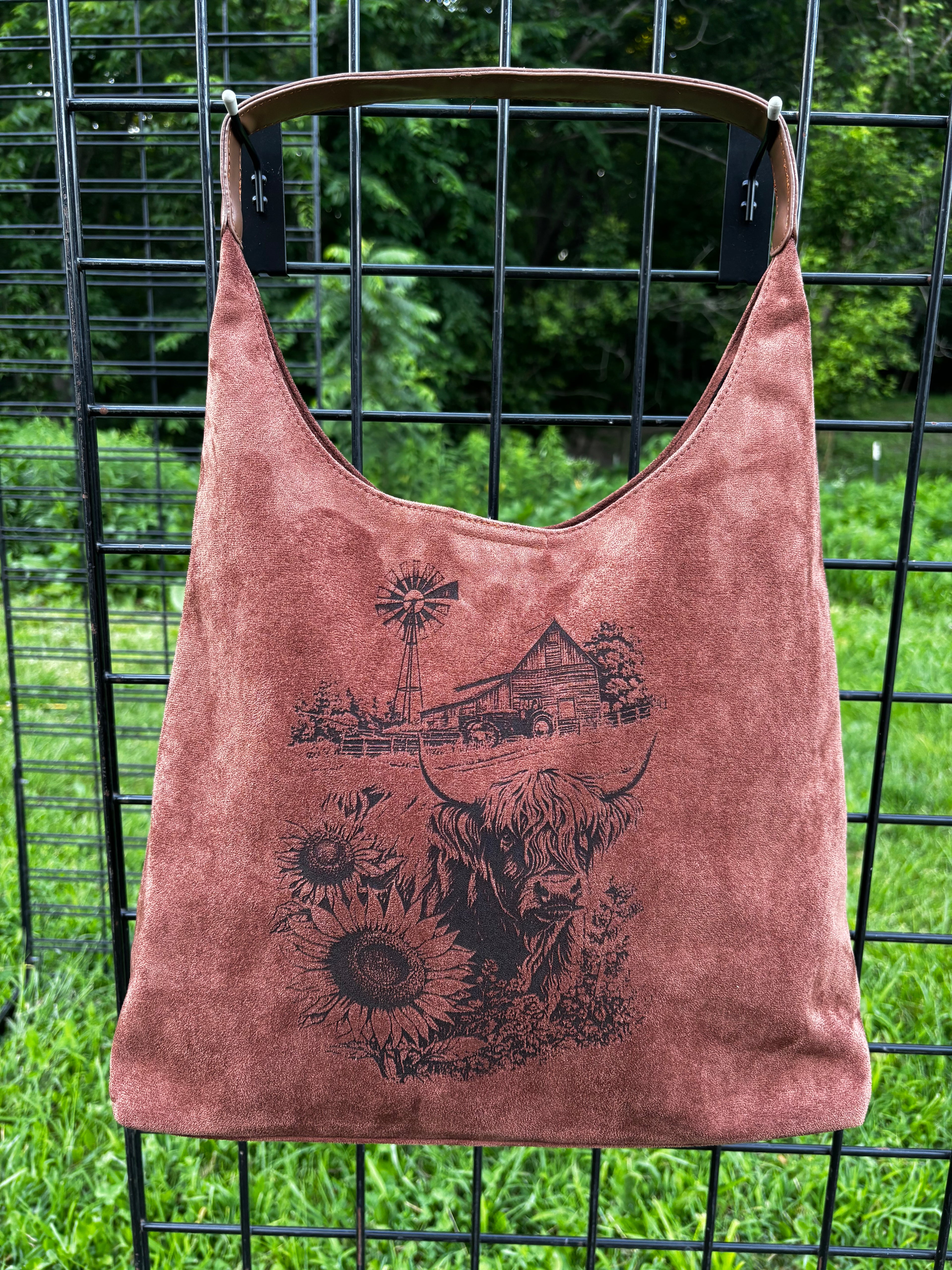 Engraved Faux Suede Hobo Bag