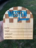 Personalized Arch Birth Stat Sign – Checkered Design