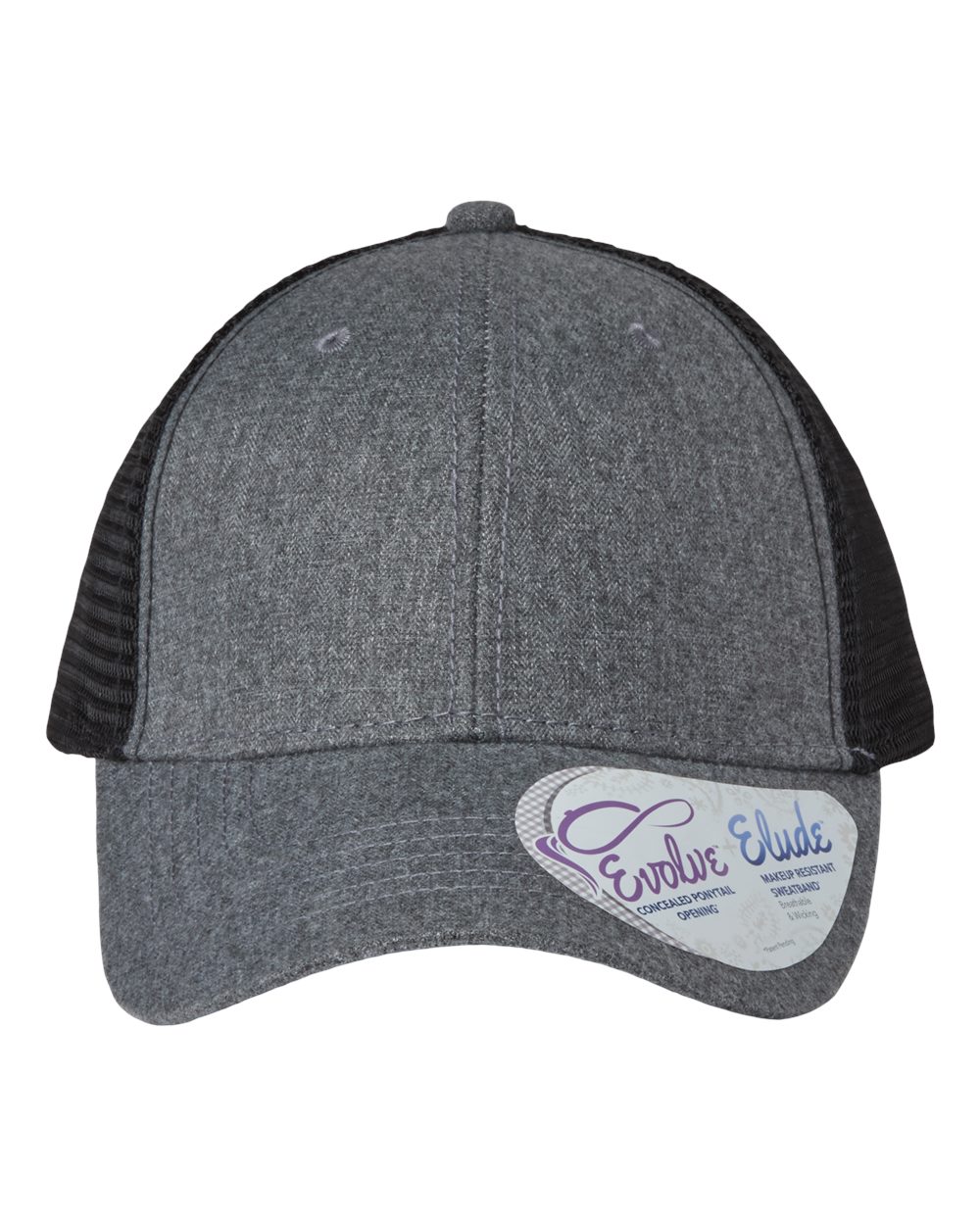 Dark gray baseball cap with black mesh back and curved brim, with oval logo patch