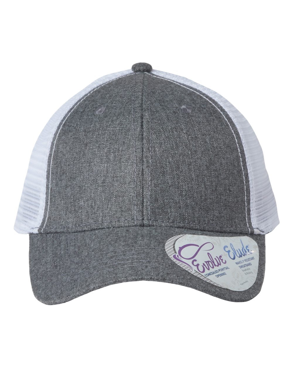 Charcoal gray baseball cap with white mesh back and curved brim, with oval logo patch