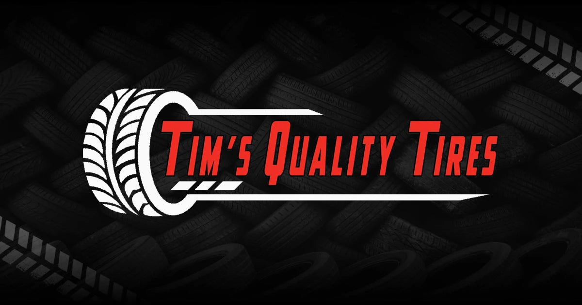 Logo of Tim's Quality Tires with a tire graphic on a dark background