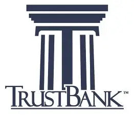 Trust Bank logo with classical columns design on a white background